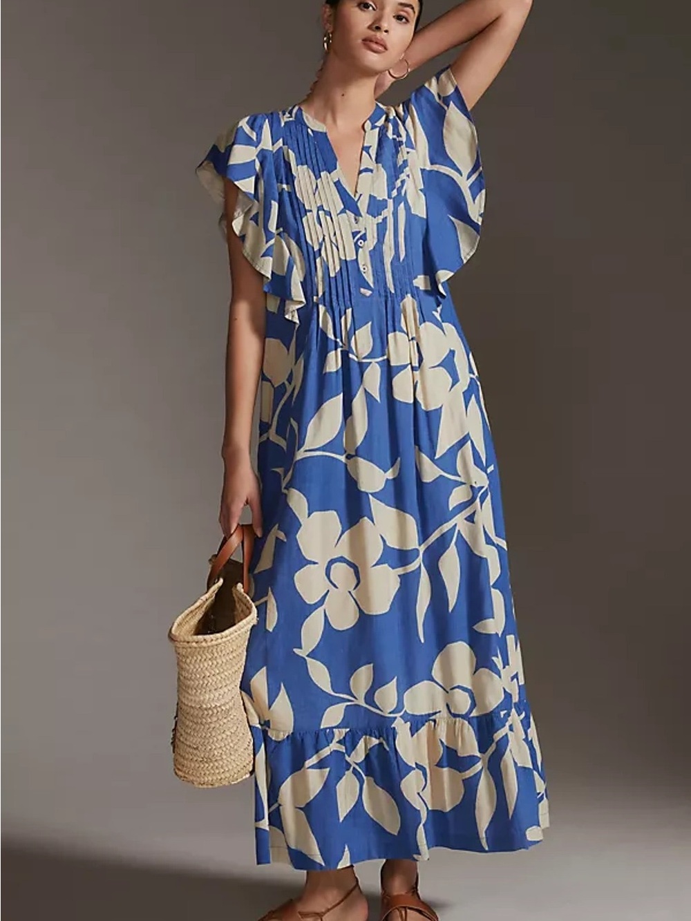 Maeve Blue and Cream Floral Maxi Dress